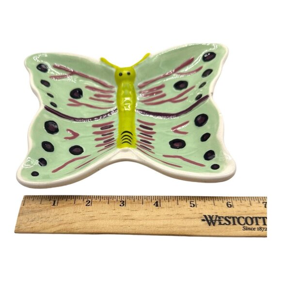 Butterfly Ceramic Hand Painted Signed Trinket Soap Dish Whimsy Jewelry Holder - Picture 10 of 12